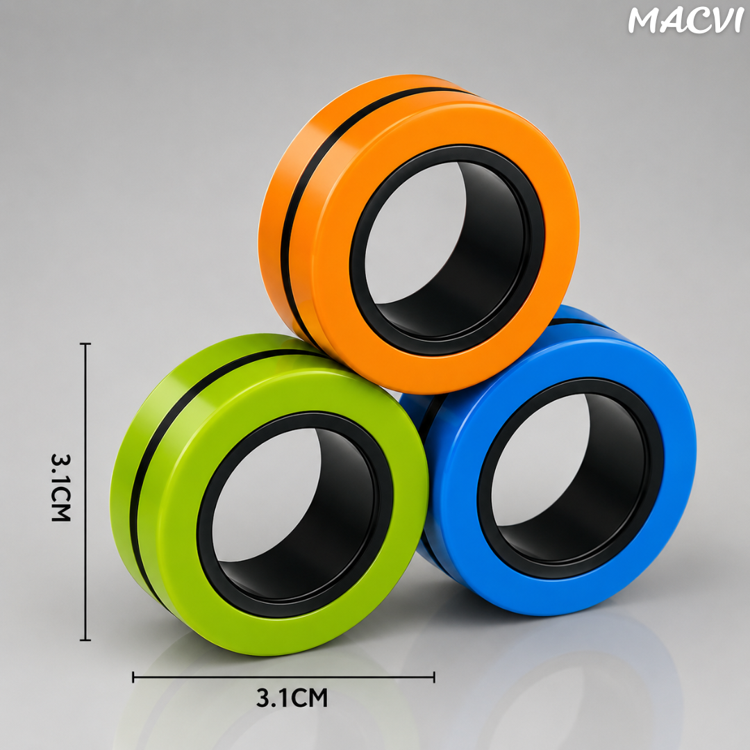 Set 3 Inele Magnetice Antistres Macvi® Fidget, Multicolor, Jucărie Senzorială, Joc de Dexteritate, Reduce Stresul, Pentru Copii și Adulți