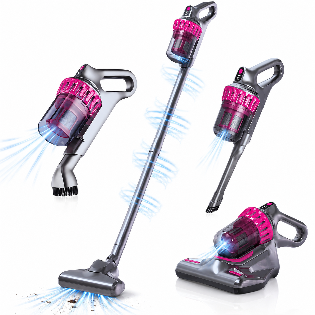 Aspirator Vertical pentru acarieni Macvi® 4 in 1 Wireless 100W, Capacitate 280 ml, Filtrare HEPA, 3 Trepte Putere, Fara Sac, Ideal Podele si Saltele
