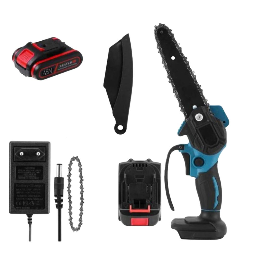 Mini Drujba electrica portabila, 2 acumulatori de 48V, lama de 15.5 CM și lanț