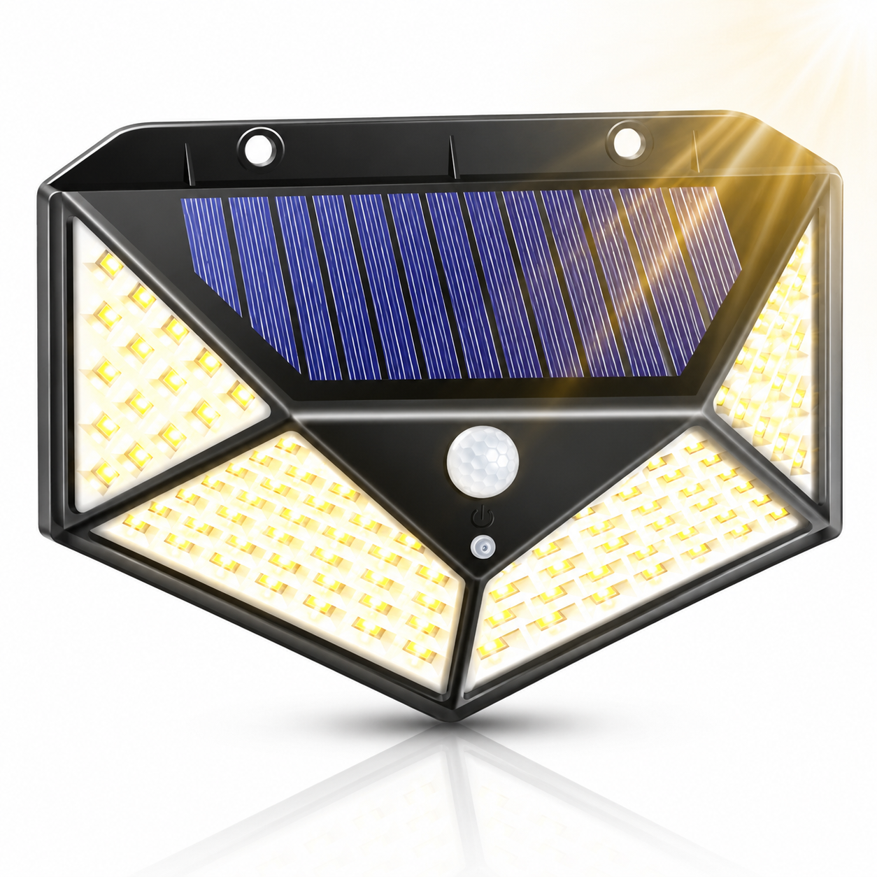 Lampi Solare Macvi® cu 100 LED-uri, Panou Solar si Senzor de Miscare, Iluminare Unghi Larg 270°, IP65, 600 Lm