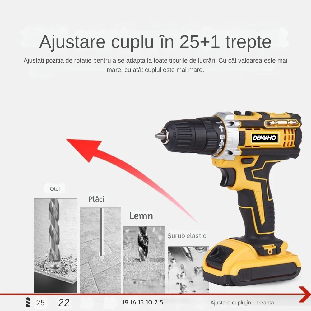 Trusă Bormașină pentru Bricolaj, 2 acumulatori de 48V si 30 accesorii