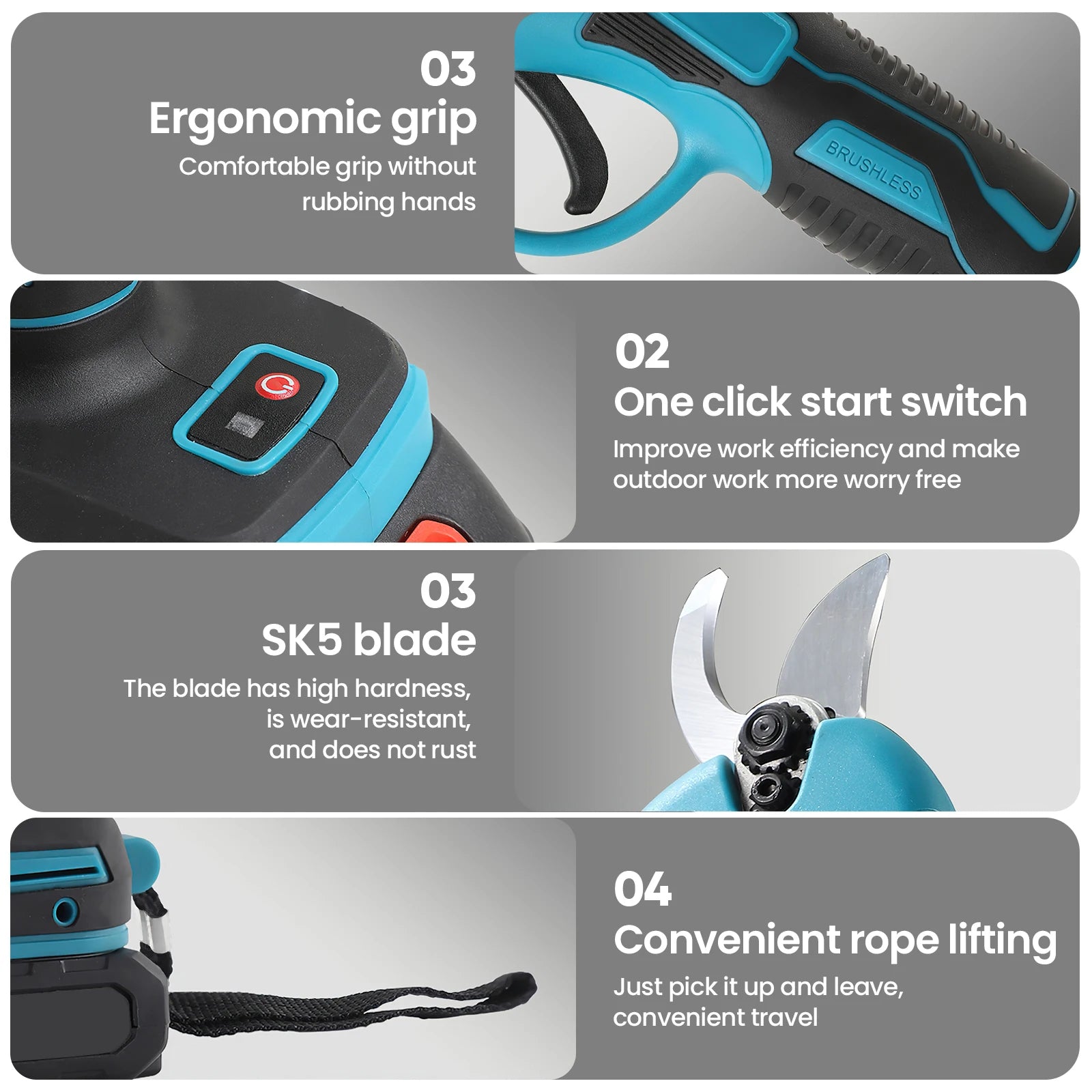 Foarfeca Electrica pentru Gradinarit Macvi® 48V, 2 Baterii, Lama din Otel Carbon, ideala pentru Vita de Vie si Crengi