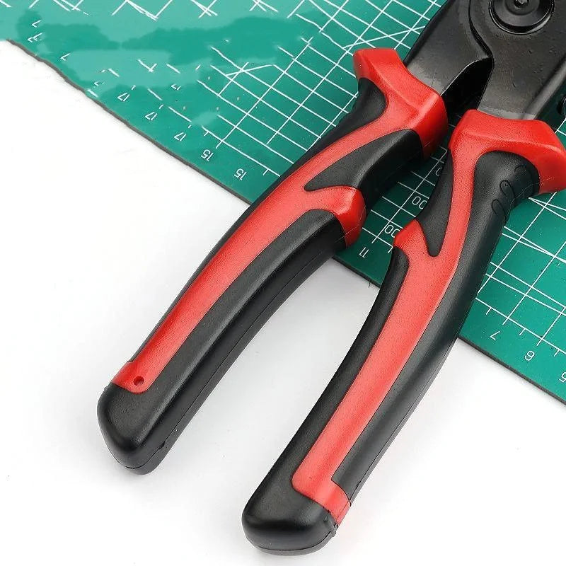 Set 5 in 1 patent multifunctional Macvi®, din otel, taietor cablu, dezizolator, cleste, sertizare, taietor, foarfeca