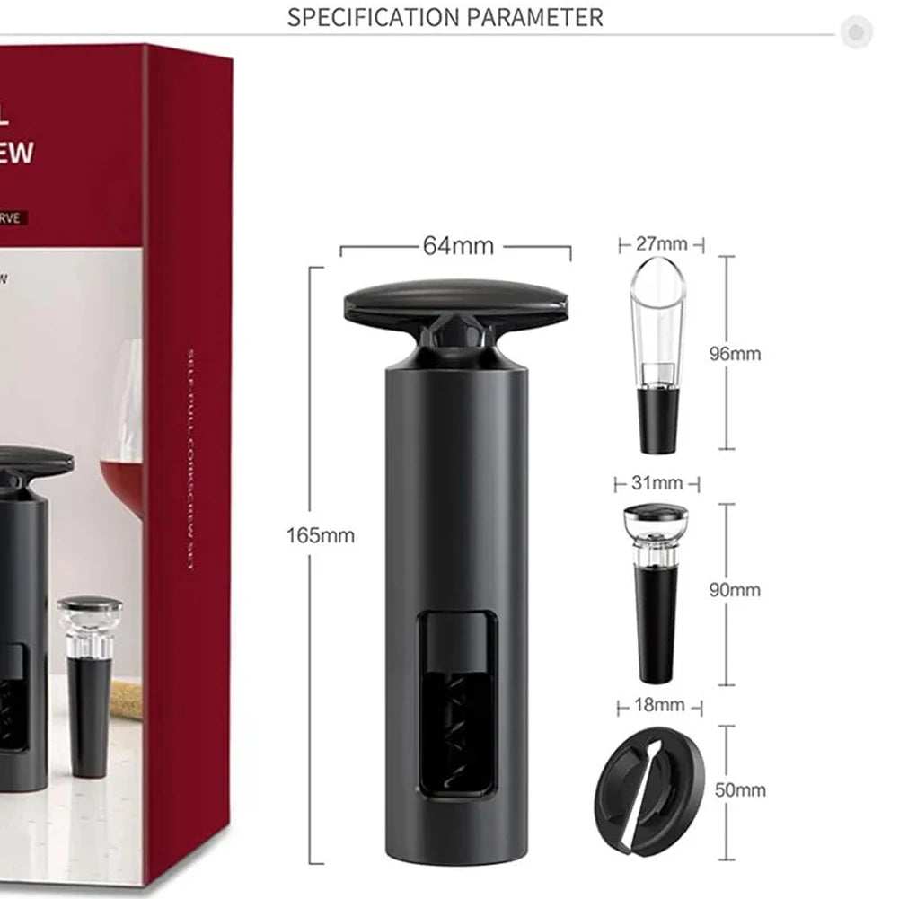 Deschizător de vin elegant cu pârghie, tăietor folie și dop reutilizabil, într-un set premium