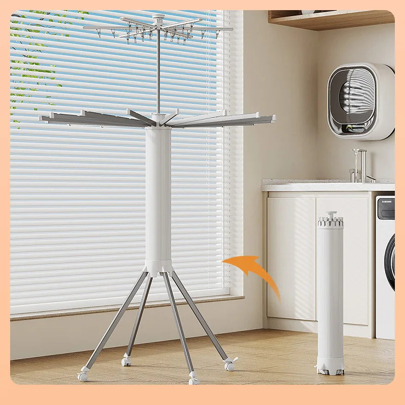 Uscator de rufe vertical Macvi®, 2 nivele, pliabil, mobil, suport umerase, 16 tije, 24 cleme, 170 cm, uscare 360°