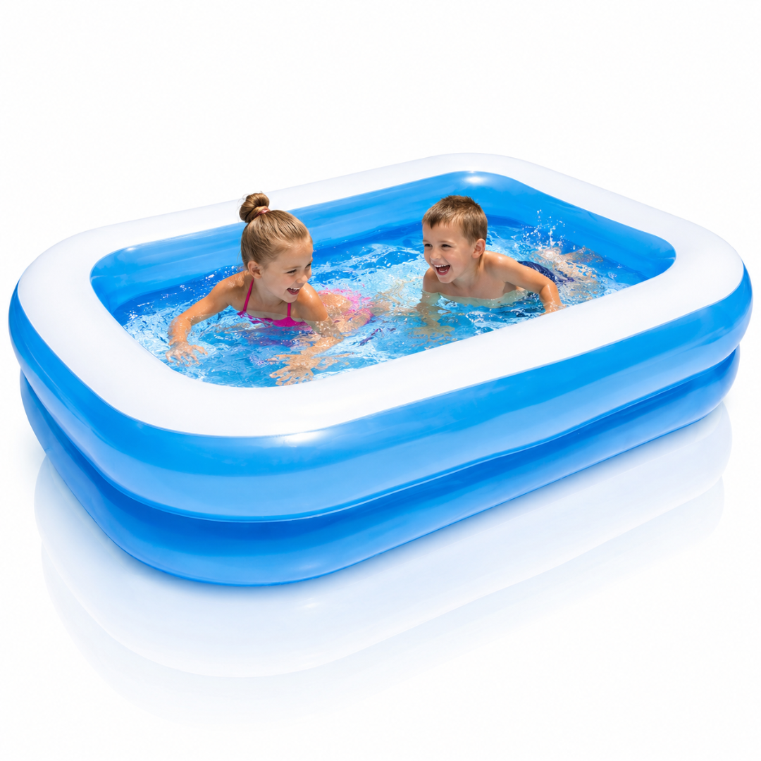 Piscina gonflabila XXL Macvi®, PVC rezistent la UV, pentru copii si adulti, curte si gradina, design tropical, 2 sau 3 inele
