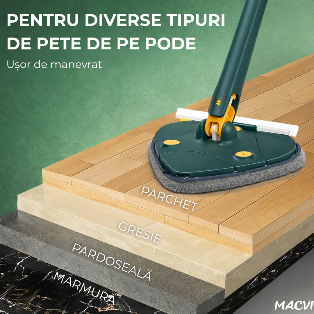 Mop cu Cap Inima Macvi® 360° Telescopic Curatare Usoara, 127 cm, Verde, Cap Rotativ si Lavete Microfibra