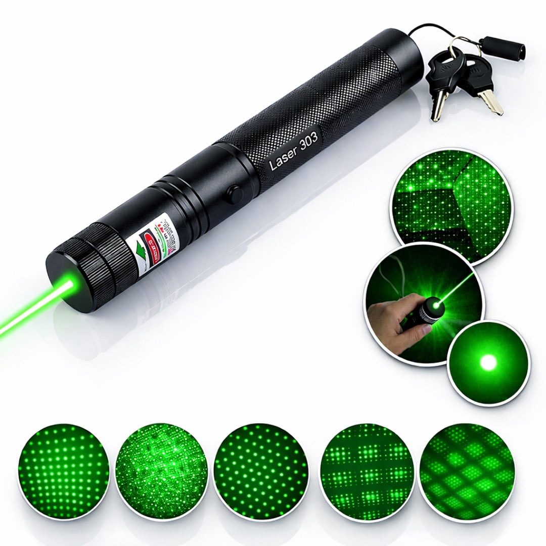 Laser Pointer Macvi® 405nm Lungime de unda, 200mW, aluminiu, negru, cu blocare pentru copii, Raza de actiune 100-500m