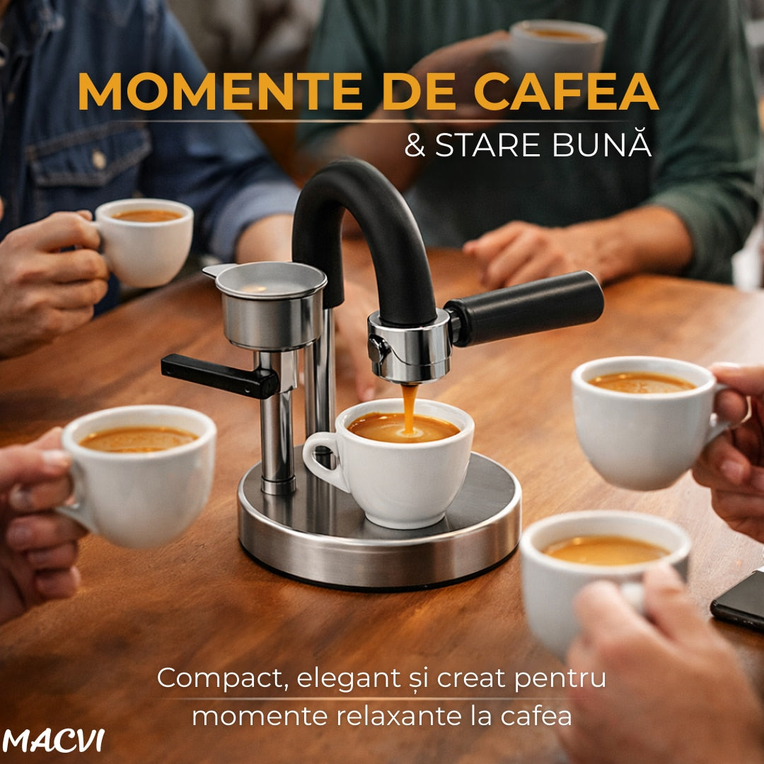 Espressor manual Kamira MACVI®, din inox 100%, presiune 4-5 bari, portabil, fara curent, filtru de inox pentru 1 ceasca cafea, compatibil aragaz si resou
