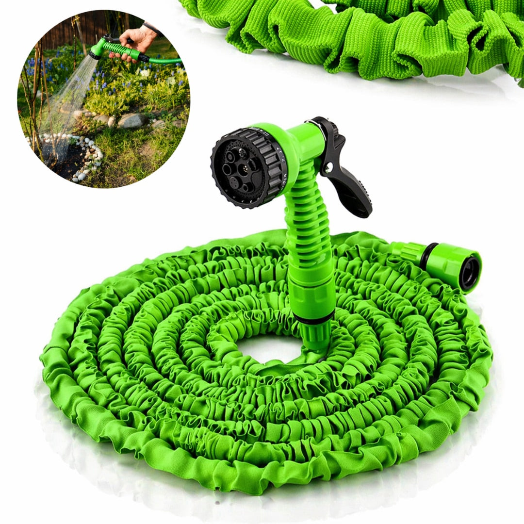 Furtun Extensibil de Gradina Macvi® cu Pistol Multifunctional pentru Udat, Lungime 45m, Verde