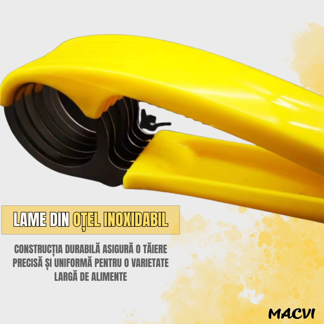 Feliator Manual pentru Banane Macvi®, Lame Inox, Design Ergonomic, Taiere Uniforma, Usor de Curatat, Galben