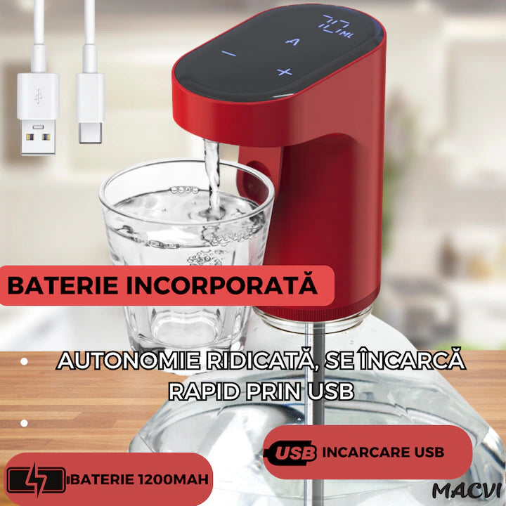 Aerator electric pentru vin si alte lichide cu dozare automata ecran tactil si incarcare USB Type-C, Rosu