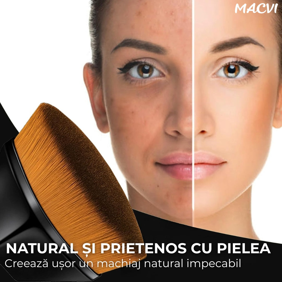 Pensula Machiaj Macvi® pentru Fond de Ten, Ultra Soft, Design Ergonomic, Negru