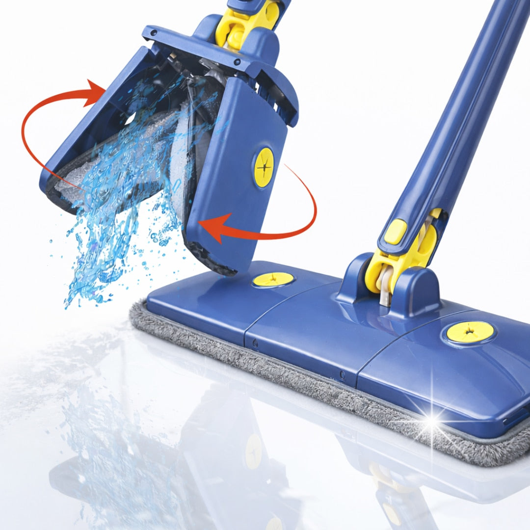 Mop Macvi® dreptunghiular cu stoarcere incorporata, telescopic, usor de curatat, 127 cm, albastru si galben