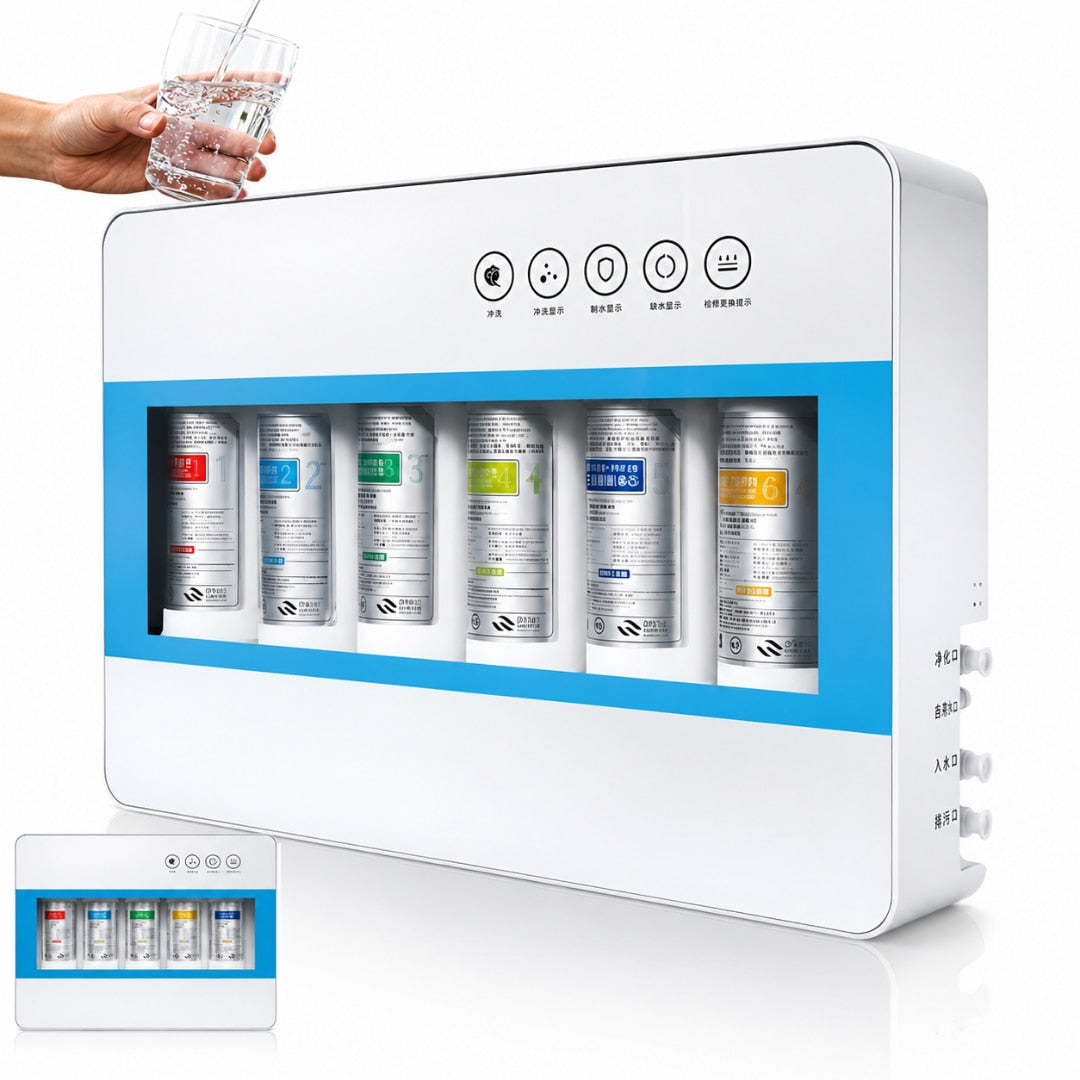 Filtru de apa alcalinizat Macvi® Hybrid 6 trepte de filtrare, curatare manuala, 0.01 microni, capacitate 8000L, debit 2.5L/min, montaj sub chiuveta, 483 x 330 mm