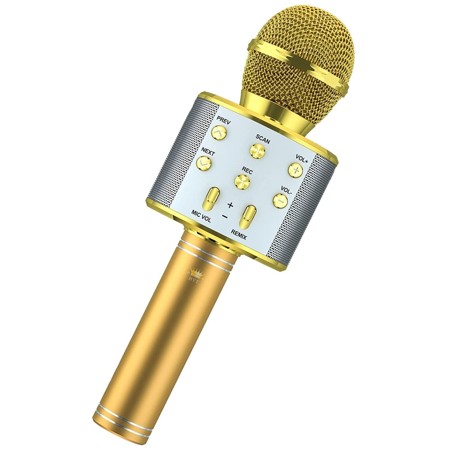 Microfon Karaoke Macvi® DS878, Metalic, Sunet de Calitate, Redare Card Memorie, Galben