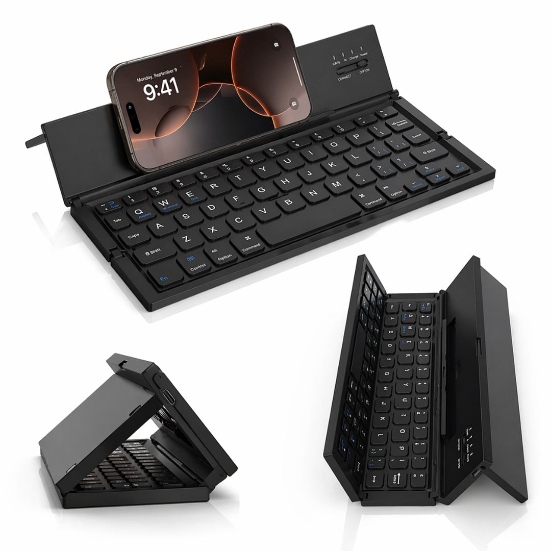 Tastatura Bluetooth pliabila Macvi® wireless, compacta, touchpad integrat, compatibila tableta si laptop, negru