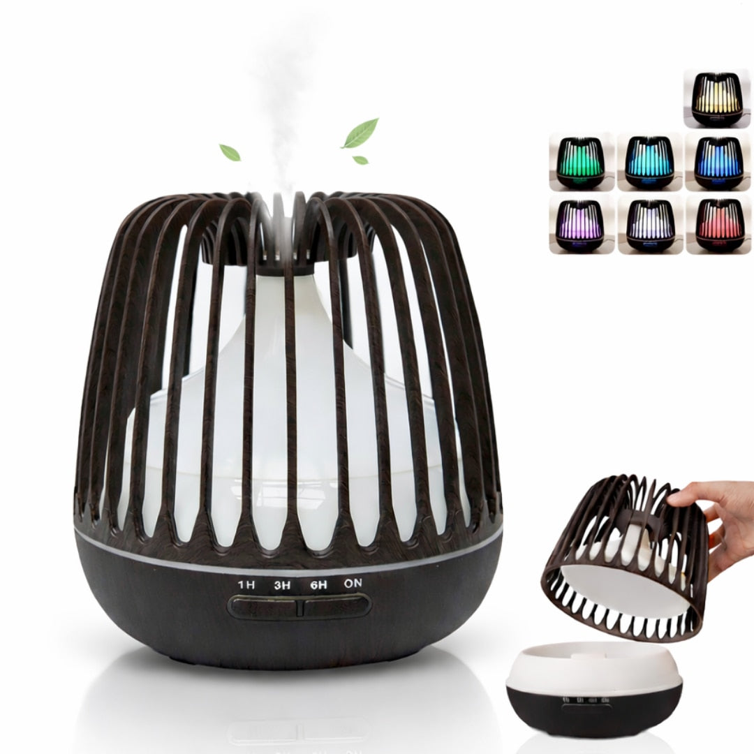 Difuzor Aromaterapie/Umidificator Macvi® cu Lampa 7 Culori, 500 ml, Culoare Negru