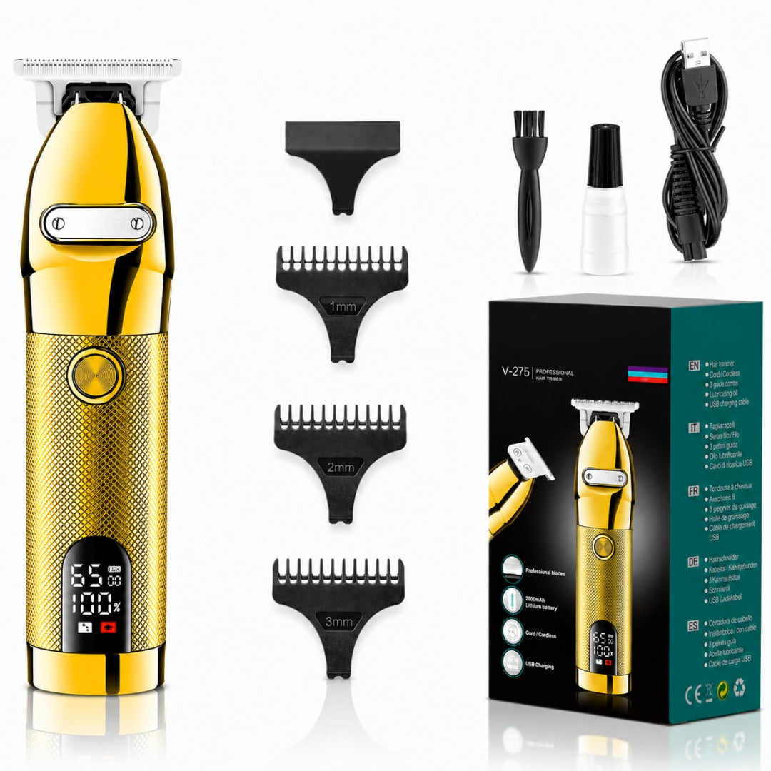 Set masina de tuns profesionala Macvi® contur barba si corp, 180 min autonomie, 6500 rpm, lama T 40 mm, perie fade si pieptene, USB, 180 minute autonomie, afisaj LED