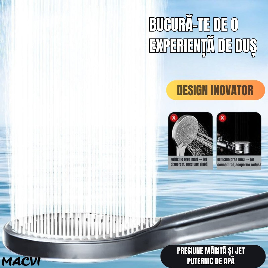 Cap de dus Macvi® cu jet reglabil, flexibilitate versatila, moduri multiple de pulverizare