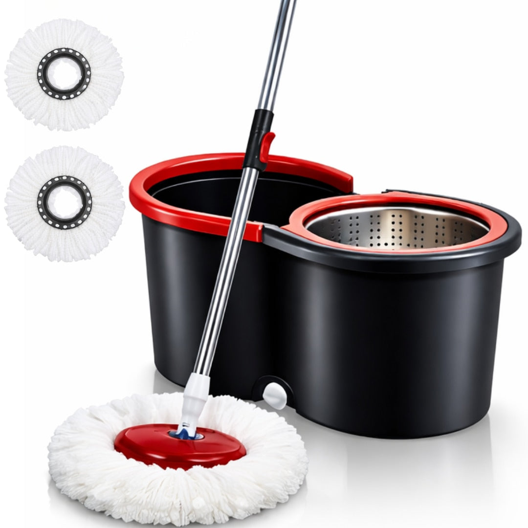 Set mop Macvi® rotativ 360 cu galeata stoarcere rapida si maner telescopic capacitate 12 litri design modern