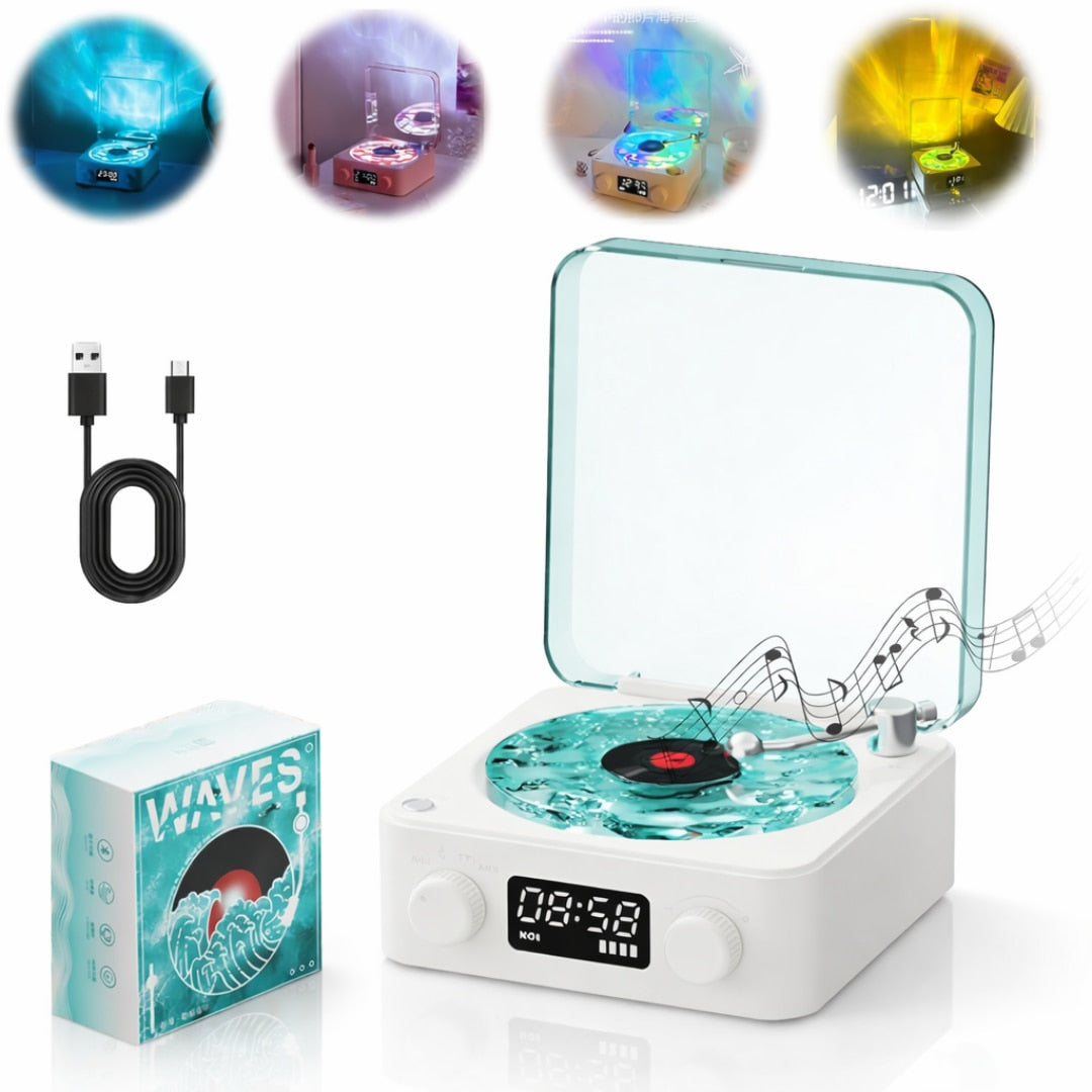 Boxa Bluetooth retro Macvi®, 5W, Bluetooth 5.0, lumini ambientale, sunete natura, 1500mAh, AUX, TF card, alb