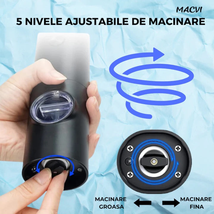 Set 2 rasnite electrice Macvi®, cu dock de incarcare, reincarcabile pentru sare, piper si condimente, usor de utilizat, pentru bucataria ta