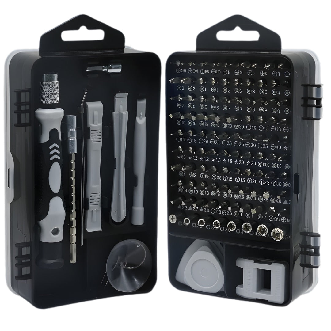 PROMO: 1+1 Set Surubelnite de Precizie Macvi® 115 in 1, 98 Biti Magnetici din Otel Carbon, Trusa Profesionala pentru Reparatii Telefoane, Laptopuri, Electronice, Cutie Compacta