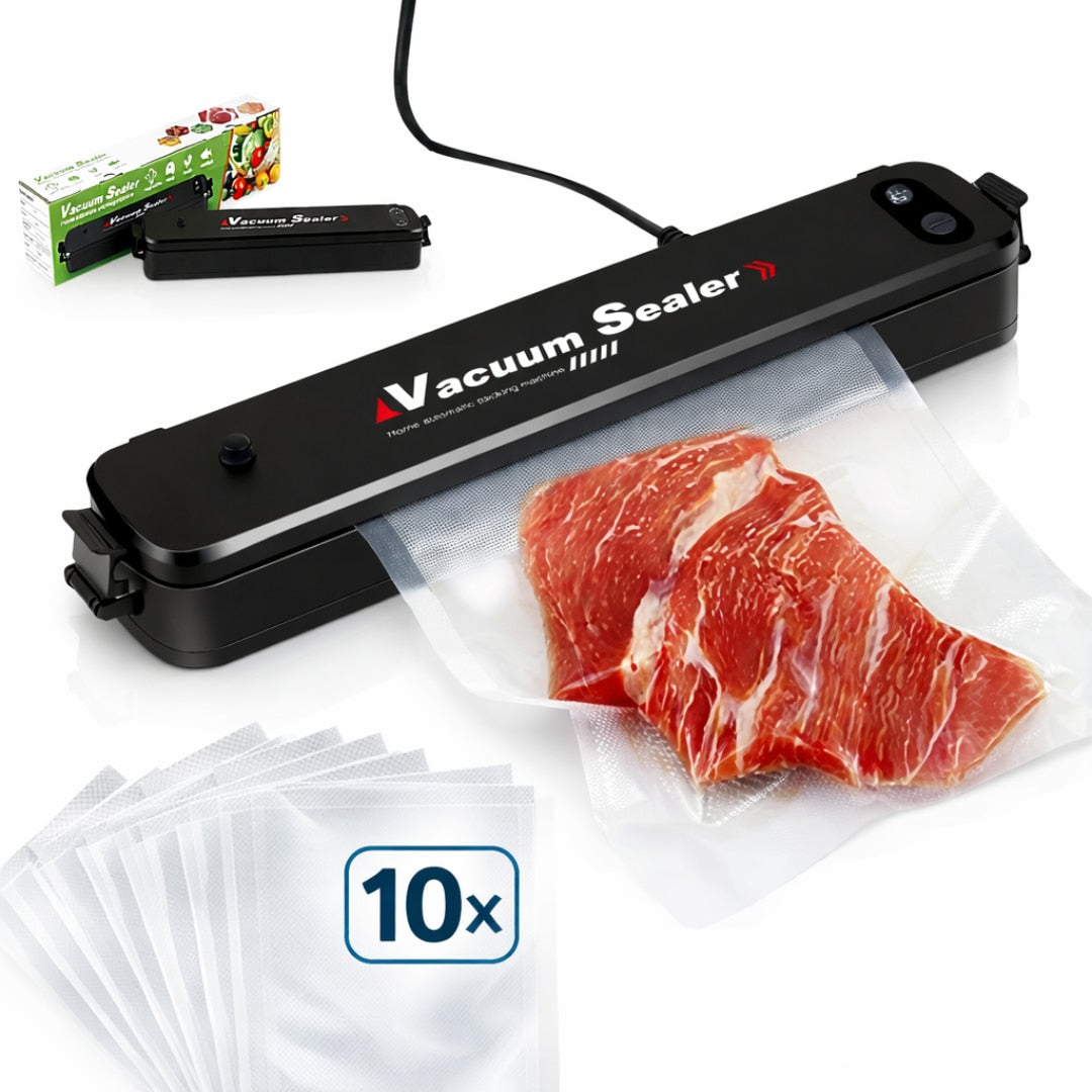 Aparat de Vidat Macvi® Alimente 110W cu Functie de Sigilare, Pompa Puternica, Compact si Usor de Utilizat pachetul include 10 Pungi de Vidat