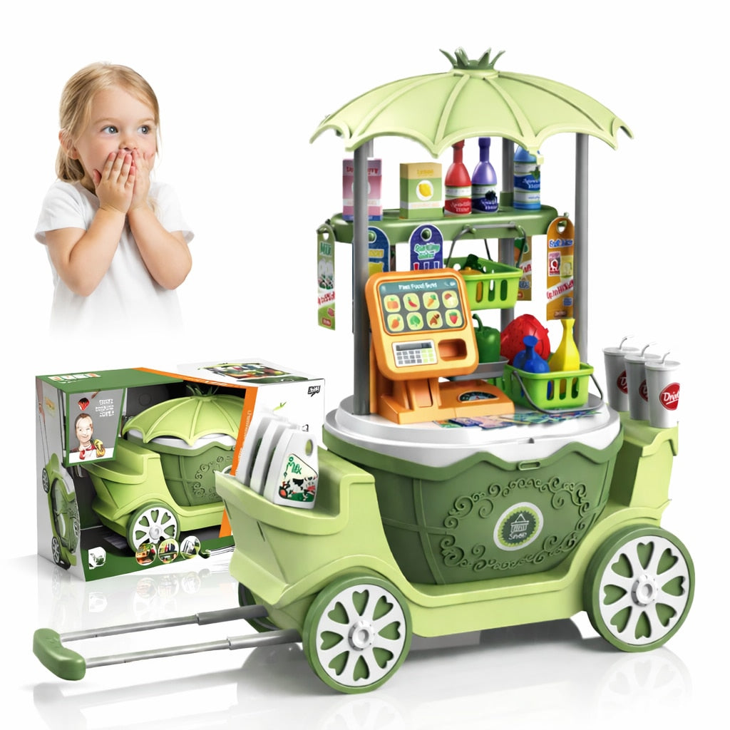 Magazin de inghetata 4 in 1 mobil Macvi®, design realist, educativ, joc de rol, stimuleaza imaginatia si creativitatea, mov, +3 ani, verde