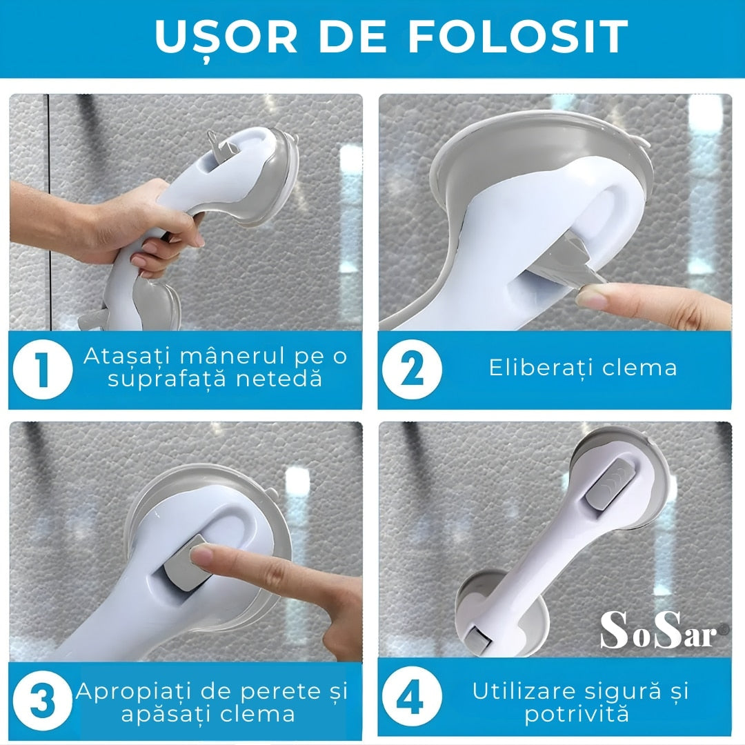 Maner de baie Macvi® cu ventuze puternice maner antiderapant bara de sprijin baie cada si toaleta portabil fara gauri pana la 113 kg