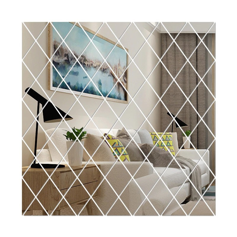 Set 32 Oglinzi Acrilice Macvi® autoadezive din PVC pentru decor perete argintiu 50 x 100 cm Premium