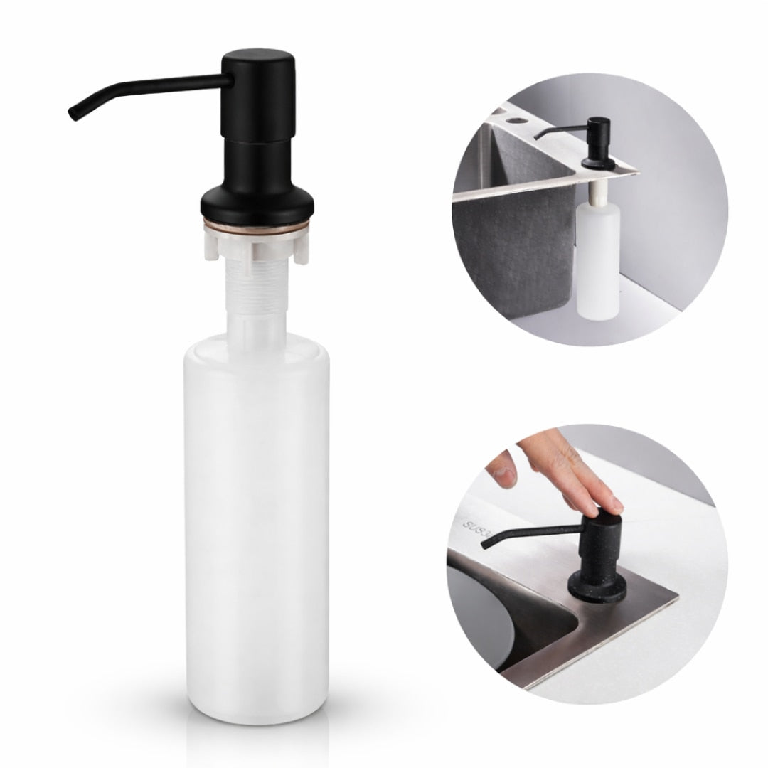 Dozator Incorporabil Macvi® Negru pentru Chiuveta Sapun Detergent Rezervor 300ml Design Modern