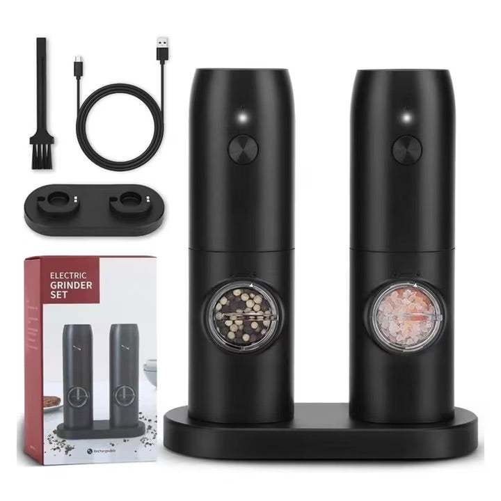 Set 2 rasnite electrice Macvi®, cu dock de incarcare, reincarcabile pentru sare, piper si condimente, usor de utilizat, pentru bucataria ta