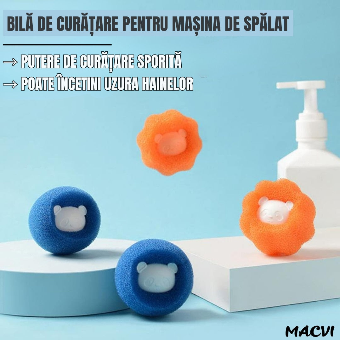 Set 10 bile Macvi® pentru masina de spalat - indepartare eficienta a parului de animale si uman, reutilizabile, eco-friendly, albastru si portocaliu