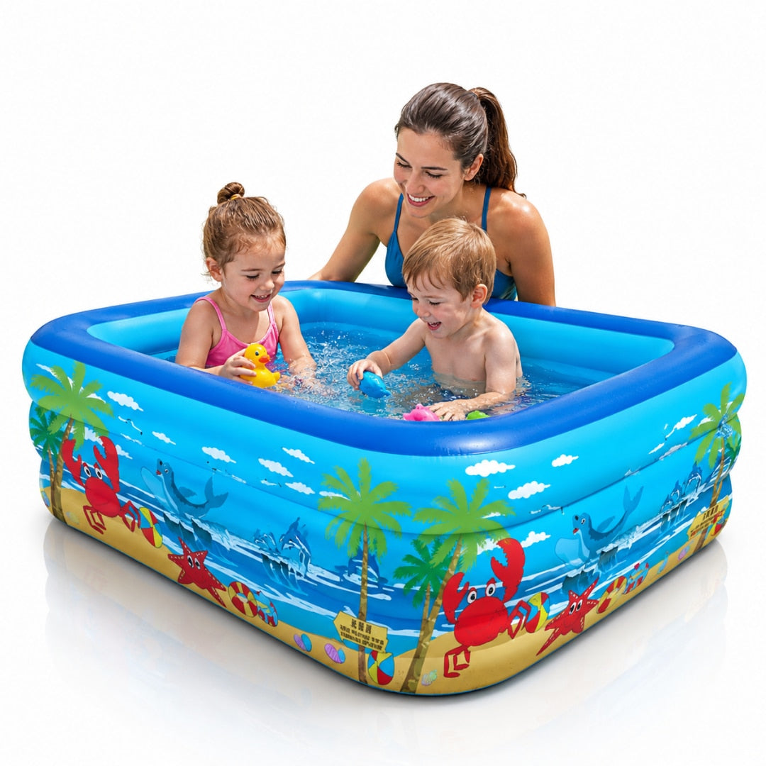 Piscina gonflabila XXL Macvi®, PVC rezistent la UV, pentru copii si adulti, curte si gradina, design tropical, 2 sau 3 inele