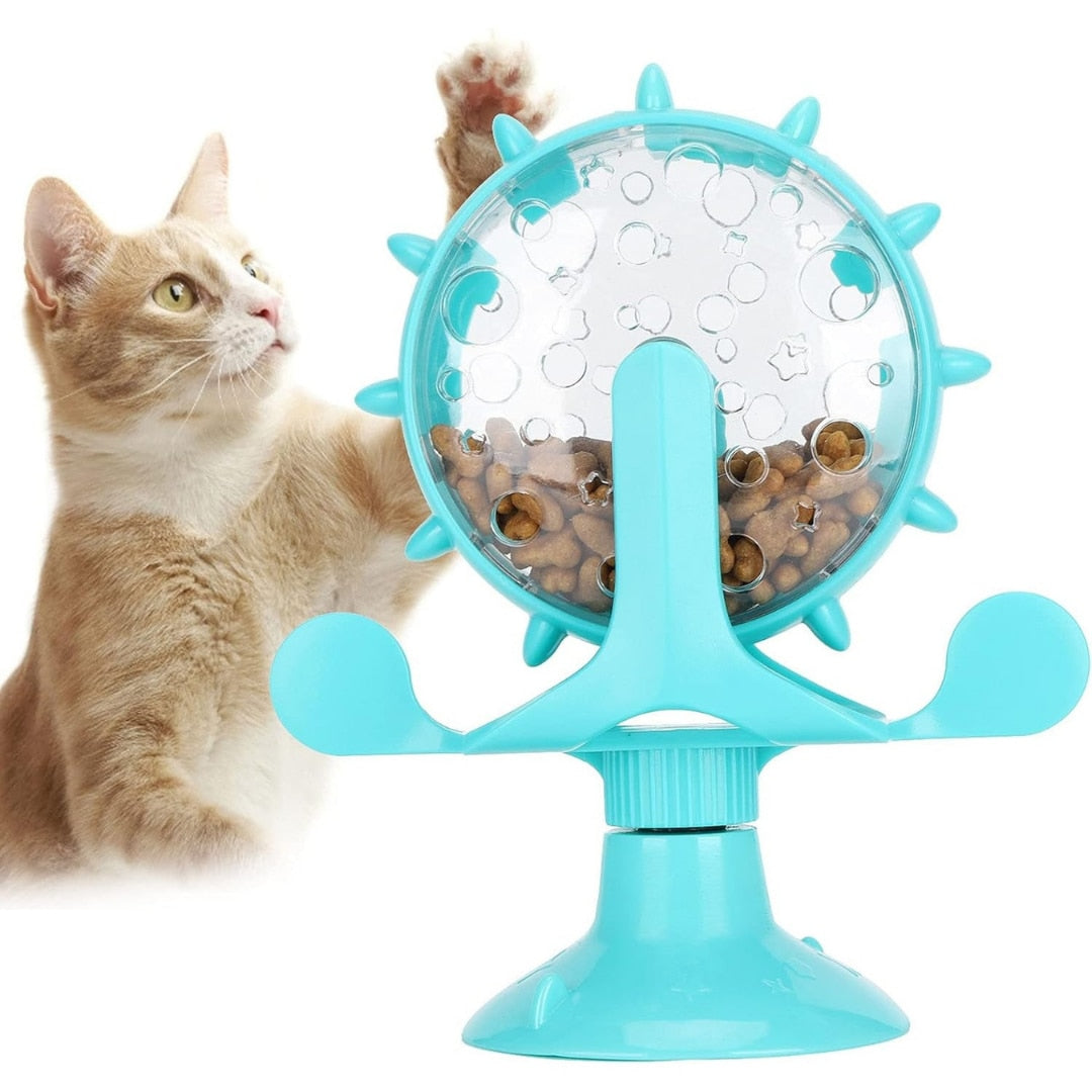 Jucarie interactiva Macvi® cu recompense pentru pisici si caini mici morisca cu rotatie 360° ventuza puternica jucarie puzzle slow feeder pentru stimulare mentala