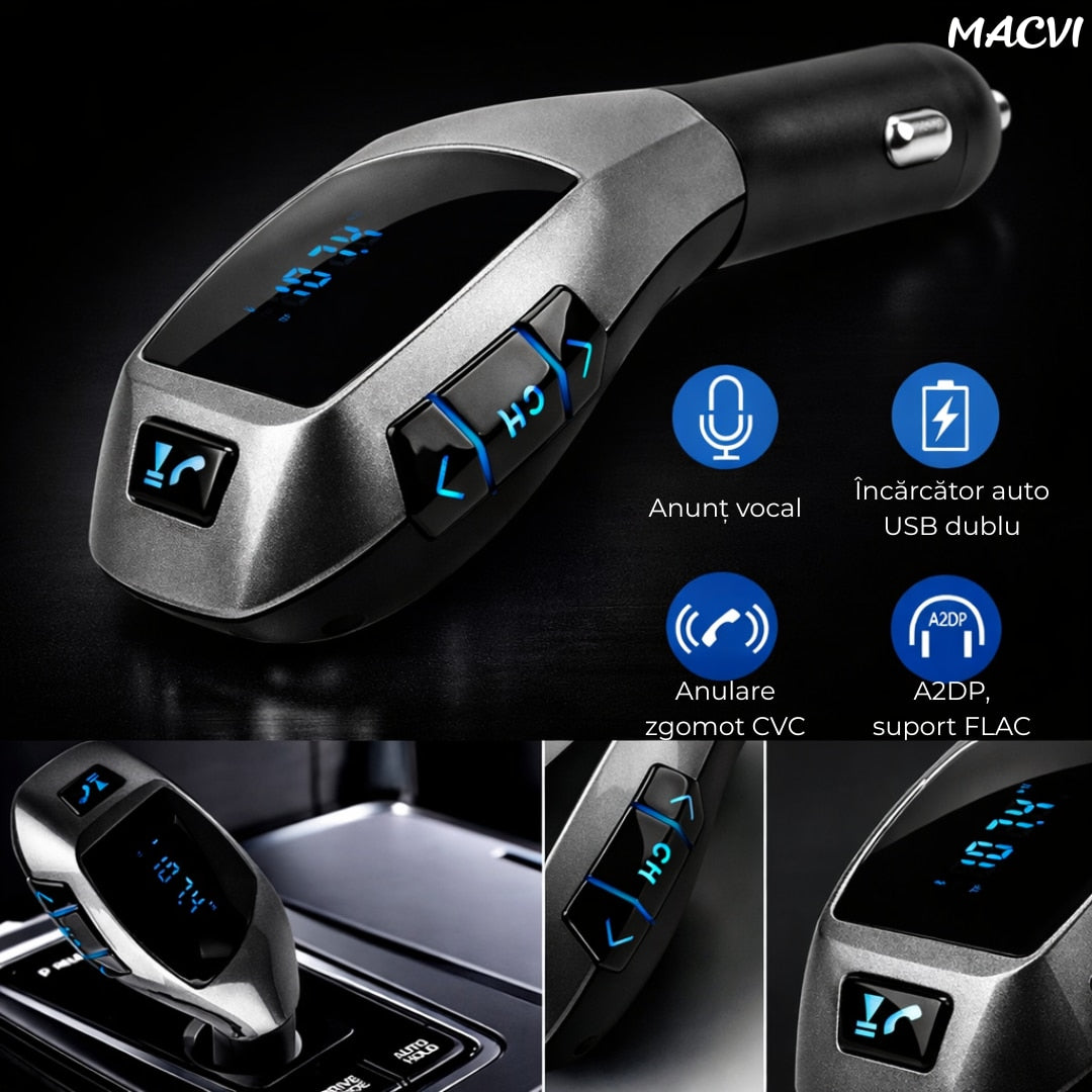 Kit Auto Macvi® X5, cu Functie de Modulator FM si Bluetooth, Compatibil cu Dispozitive Mobile, Functie Handsfree