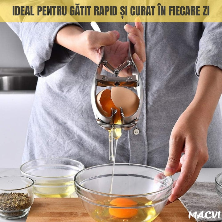 Deschizator de Oua din Otel Inoxidabil Macvi®, Taiere Rapida si Curata pentru Oua Crude sau Fierte, Usor de Folosit si Igienic, Design Elegant si Durabil
