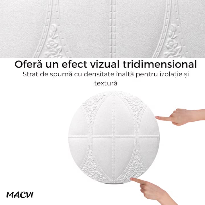 Tapet 3D Autoadeziv, Macvi®, dimensiuni 70x77,Model Abstract Alb Trandafir, acopera 5.3 metri patrati, este rezistent la apa si ofera un design modern oricarui spatiu