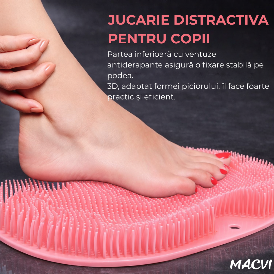 Covoras Masaj Picioare Macvi® pentru Dus sau Baie, Din Silicon Antiderapant, Roz, 30 x 25 cm