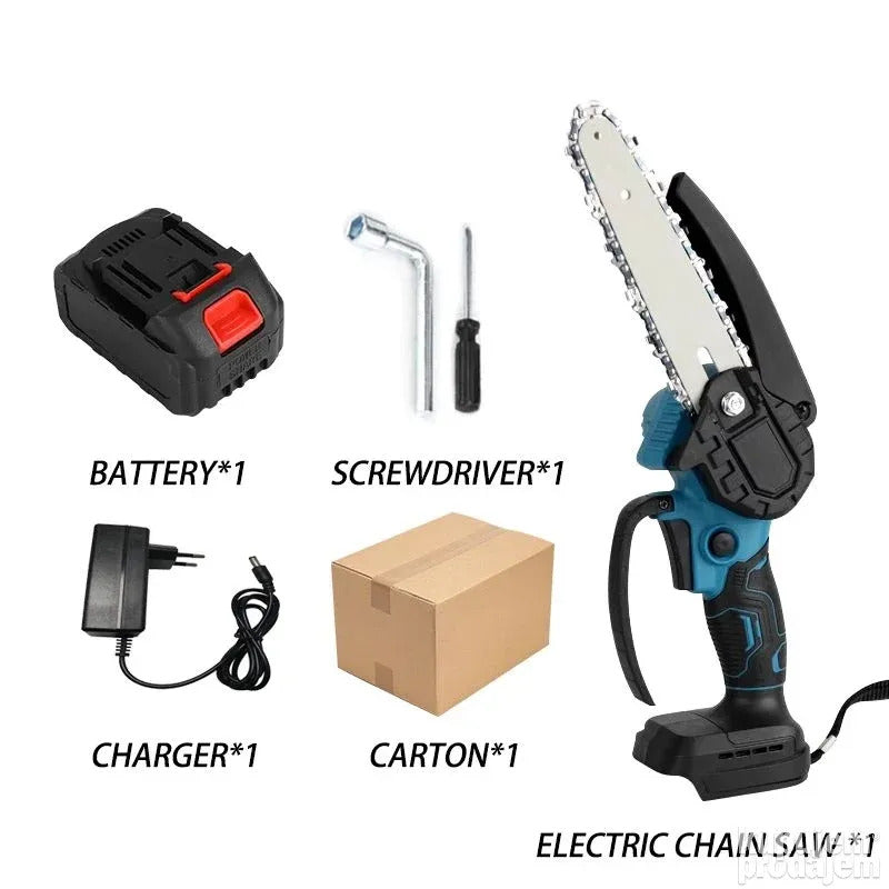 Mini Drujba electrica portabila, 2 acumulatori de 48V, lama de 15.5 CM și lanț