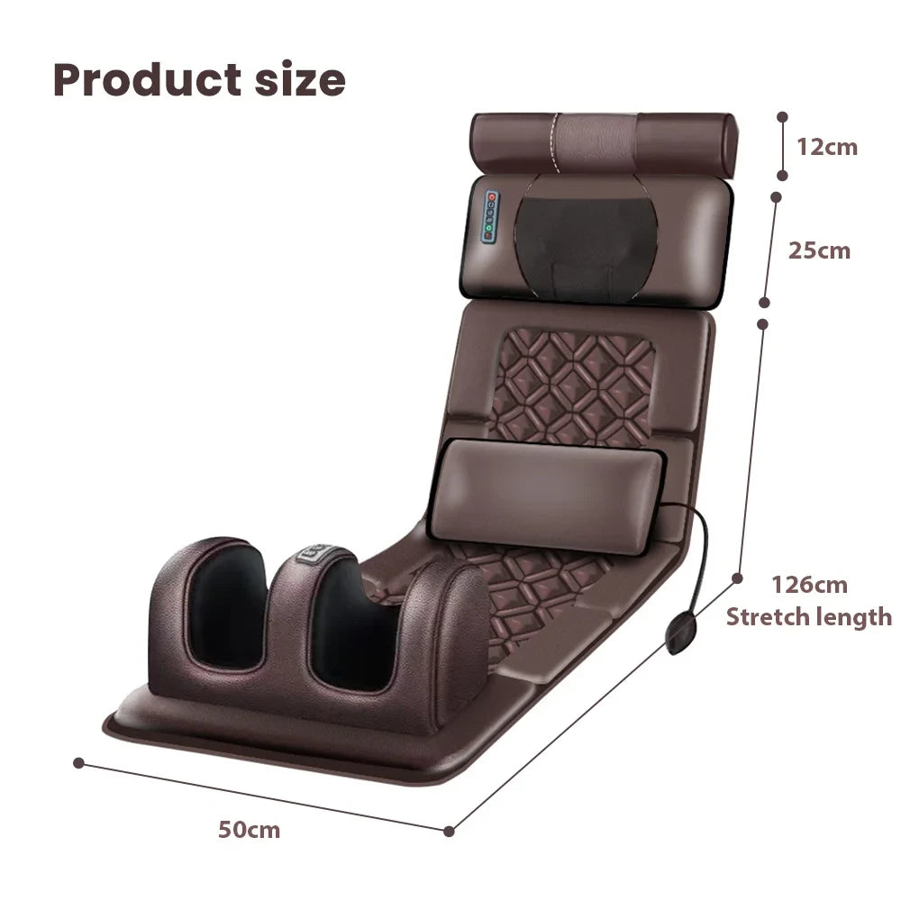 Saltea Multifunctionala de Masaj MACVI, Masaj Complet Shiatsu, 10 Motoare cu Vibratii, Incalzire, 9 Moduri de Masaj, Telecomanda, pentru Spate, Gat si Coloana, Piele Ecologica, Maro