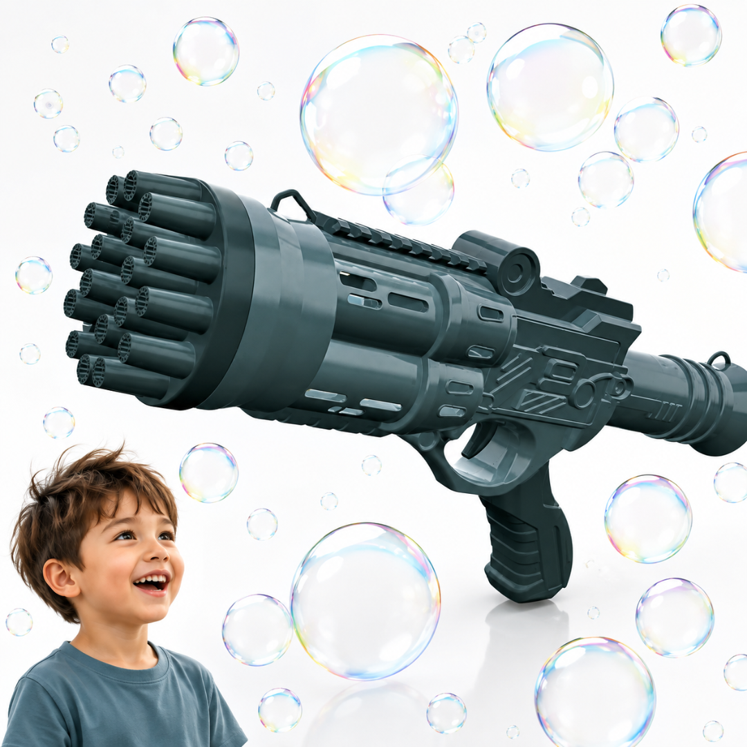 Pistol Bule Macvi® 24 Gauri, Structura Rezistenta din ABS, Tambur Rotativ, Efect Turbo, Jucarie Interactiva pentru Copii si Distractie in Aer Liber, Albastru inchis