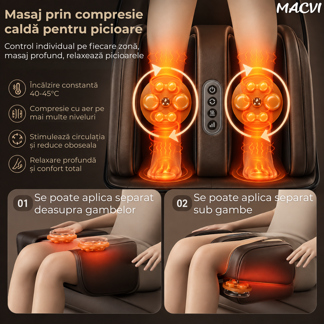 Saltea Multifunctionala de Masaj MACVI, Masaj Complet Shiatsu, 10 Motoare cu Vibratii, Incalzire, 9 Moduri de Masaj, Telecomanda, pentru Spate, Gat si Coloana, Piele Ecologica, Maro