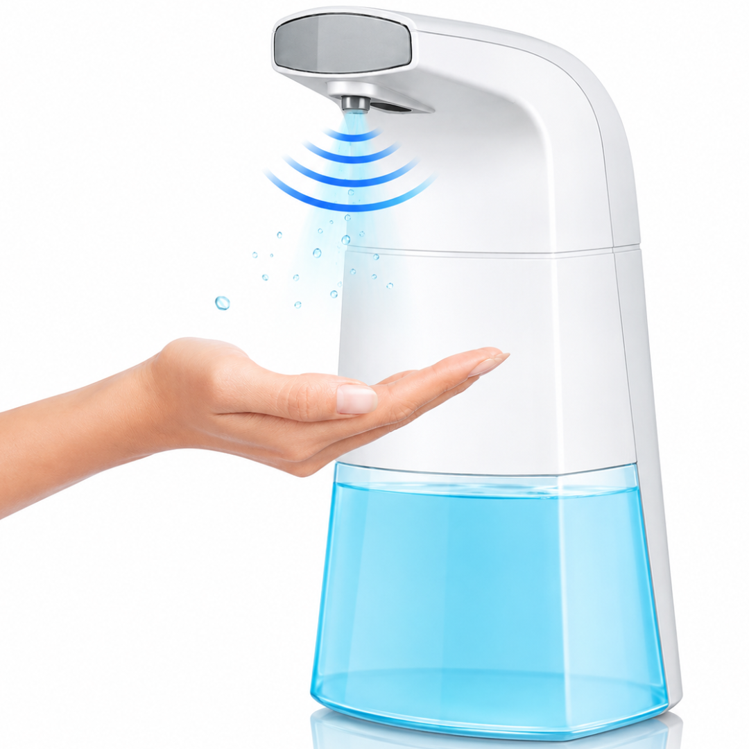 Dispenser Automat pentru Săpun Spumă Macvi®, 310 ml, Senzor Infraroșu, Fără Contact, Alimentare USB + 3 Baterii AAA, Dozator Inteligent pentru Baie și Bucătărie, Alb