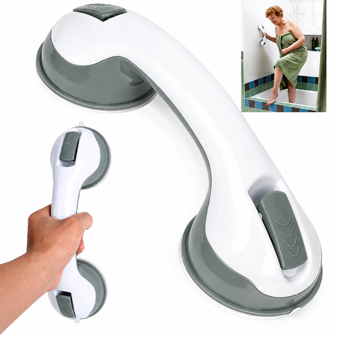 Mâner Ajutător cu Ventuze Macvi® pentru Baie, 29 cm, Fixare fără Găurire, Ventuze Puternice, Montaj Rapid, Suport Antialunecare, Alb