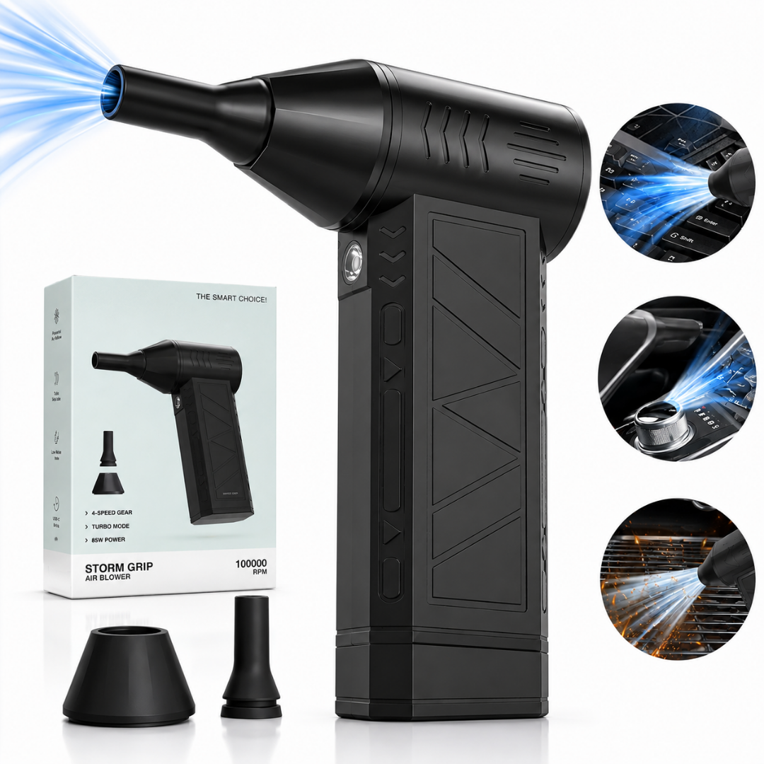 Suflanta aer fara fir Macvi® X3 motor puternic 100000RPM, 2600 mAh Incarcare USB C, indeparteaza instantaneu praful, baterie reincarcabila flux de aer in 3 trepte reglabil, negru
