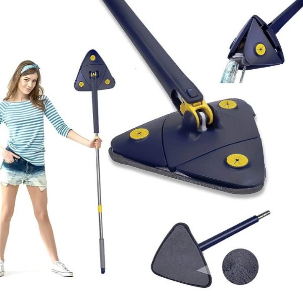 PROMO: 1+1 GRATUIT Mop triunghiular cu rotire 360°, stoarcere automata și lavetă microfibră
