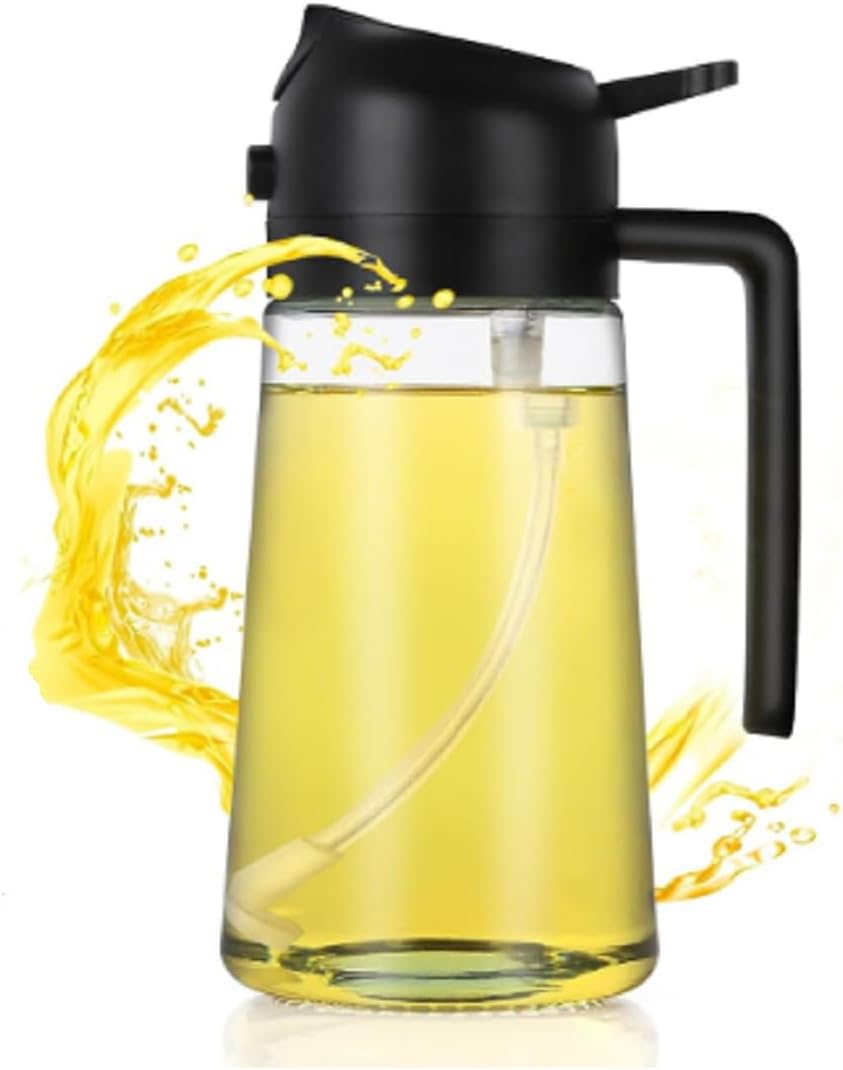 PROMO 1+1: Sticla dozatoare ulei Macvi® 2 in 1, 470ml, cu pulverizator si turnare, control precis, sticla termorezistenta, negru